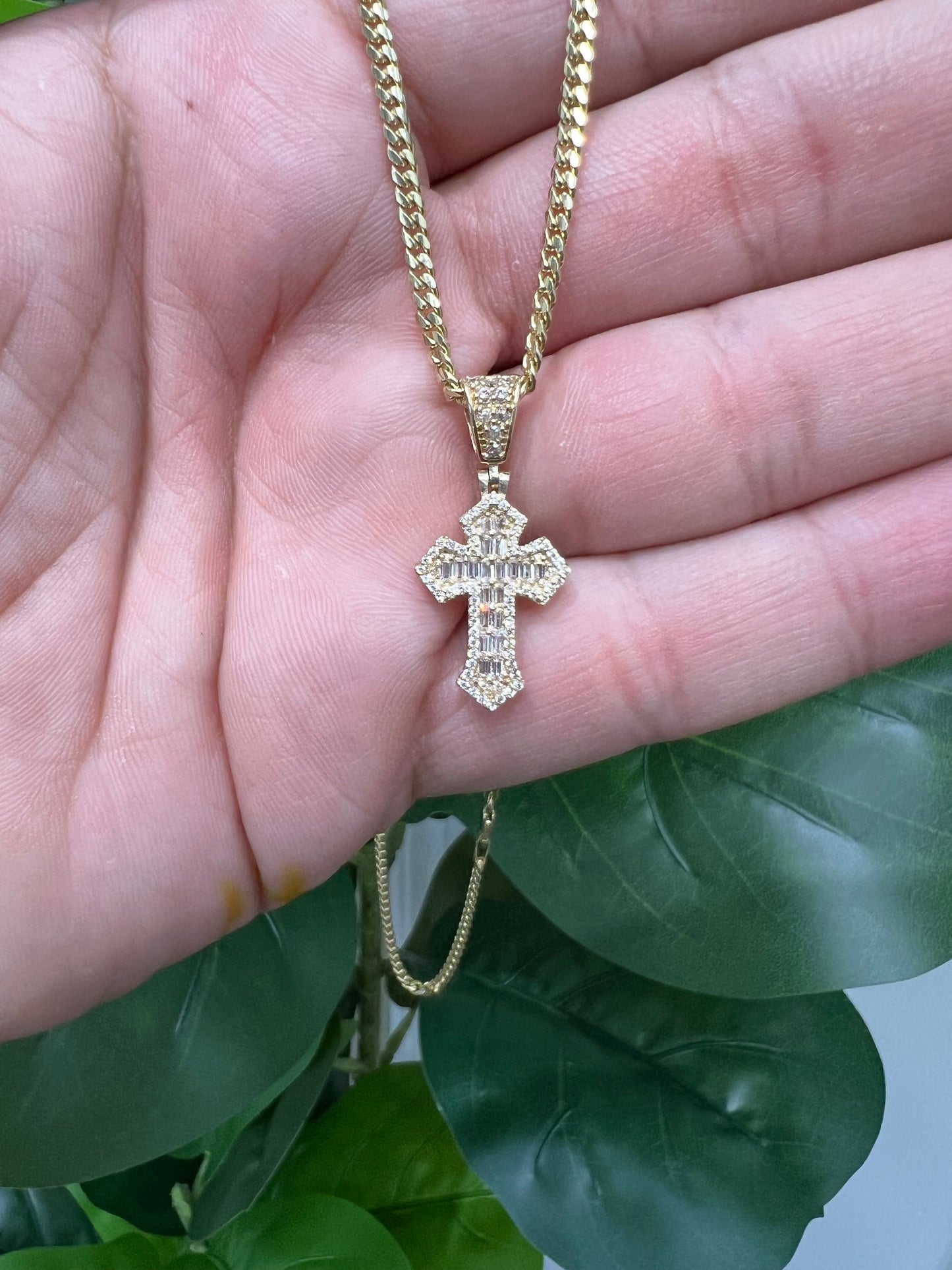 1221- NEW 14K Full Cz Cross Pendant W.G