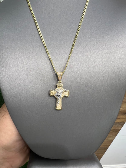1294- NEW 14K Crucifix Two Tone Jesus Face & Crown W.G