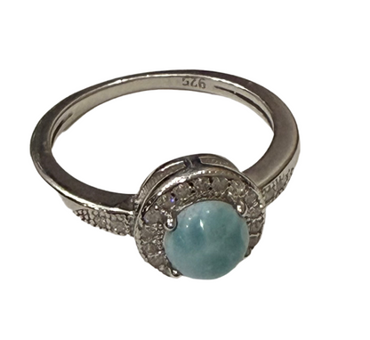 S889- NEW .925 Round Larimar Stone Ring (W.G)