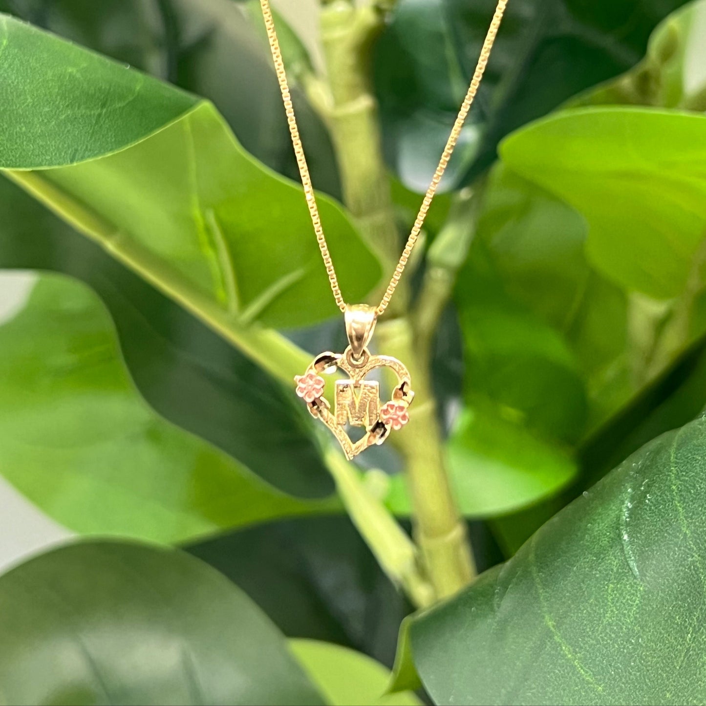 00144- NEW 14K Letter “M” Heart Shape Pendant (W.G)
