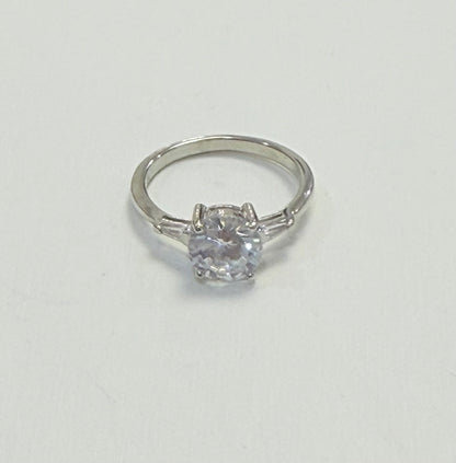 S443- NEW .925 Sterling Silver Clear CZ Solitaire Ring W.G