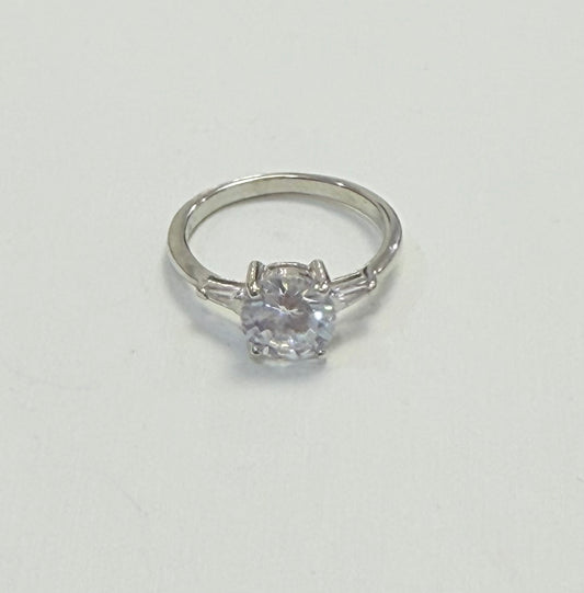 S443- NEW .925 Sterling Silver Clear CZ Solitaire Ring W.G