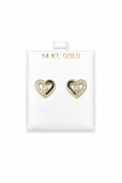 1391- NEW 14K Small Heart Stud Earrings W.G