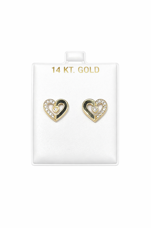 1391- NEW 14K Small Heart Stud Earrings W.G