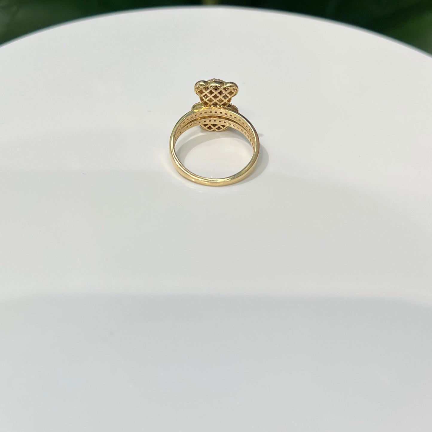 1243- NEW 14K Full Cz Body Teddy Bear Gold Ring W.G