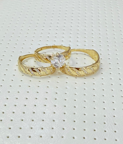 1807- NEW 14K Gold Wedding Rings Trio Set W.G