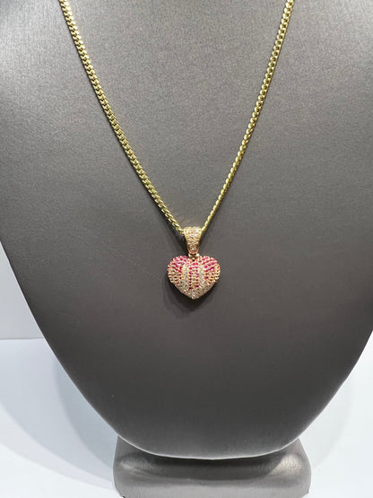 1220- NEW 14K Full Cz Pink Heart Shape Pendant W.G