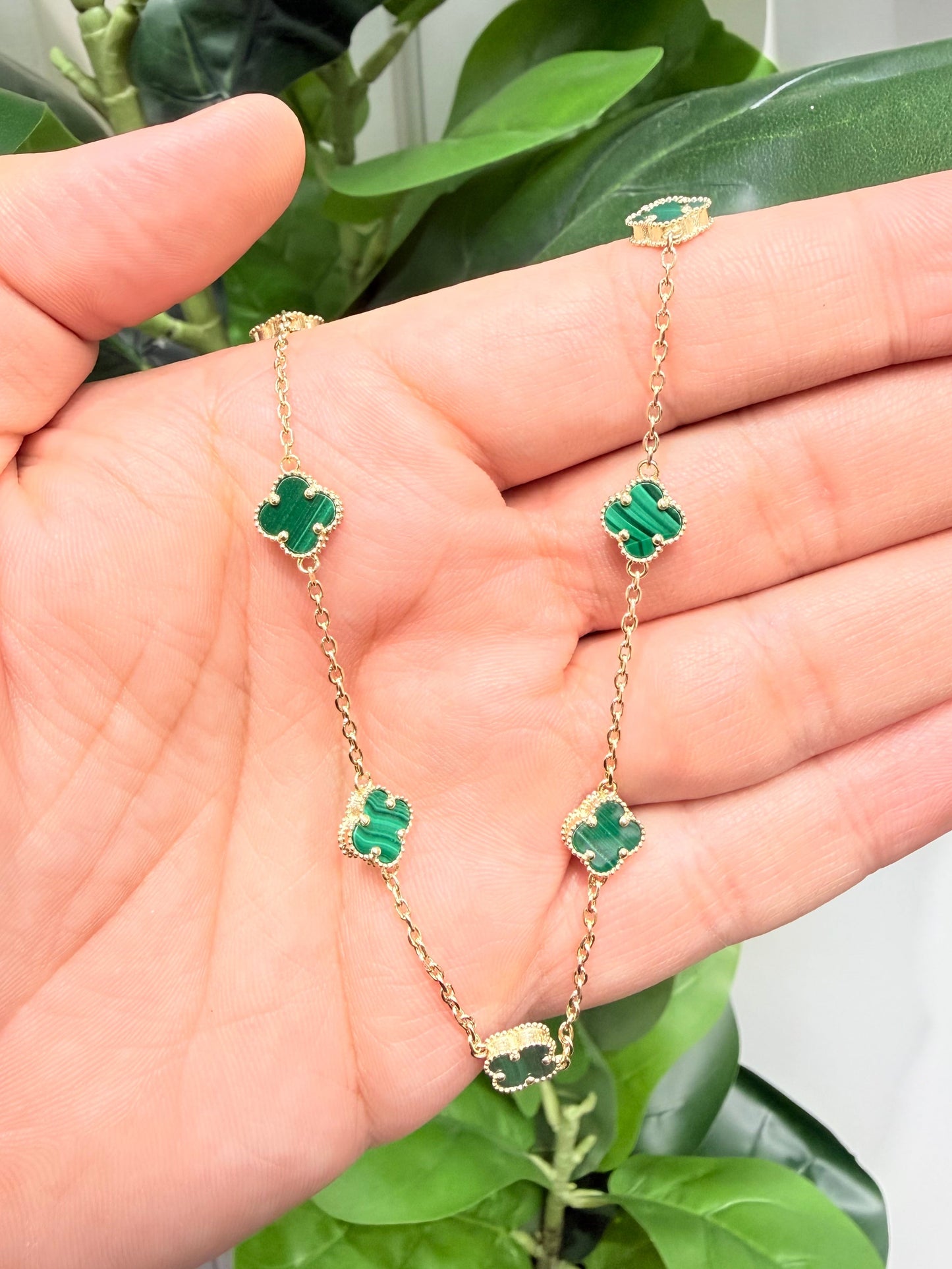 1610- NEW 14K Green Trebol Necklace 19"+ 1" ext (8mm)W.G