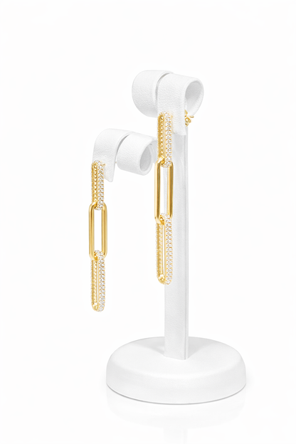 646- NEW 14K Paper Clip Three Link Dangling Earrings W.G