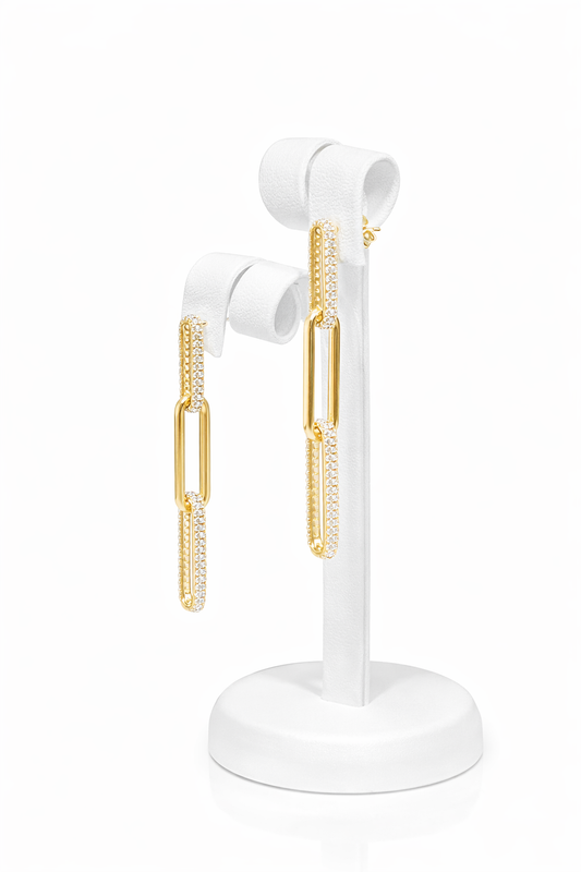 646- NEW 14K Paper Clip Three Link Dangling Earrings W.G