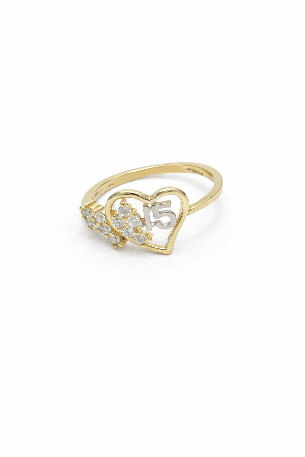 1486- NEW 10K Double Heart Quinceañera Ring W.G
