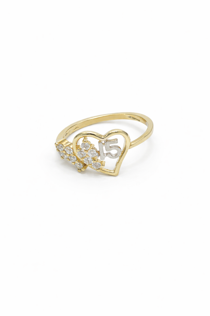1486- NEW 10K Double Heart Quinceañera Ring W.G