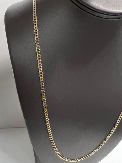 1625- NEW 14K Solid Cuban Curb Chain Two Tone 24" 3.7mm W.G