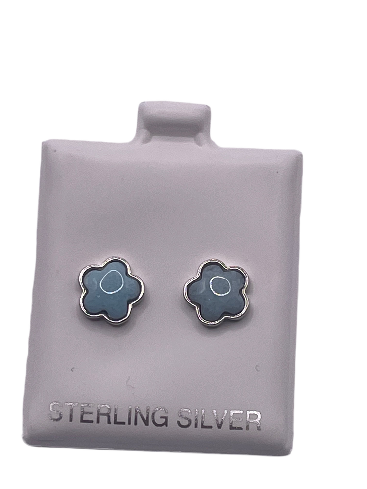 S667- Larimar Stone Van Clover Stud Earrings 9mm