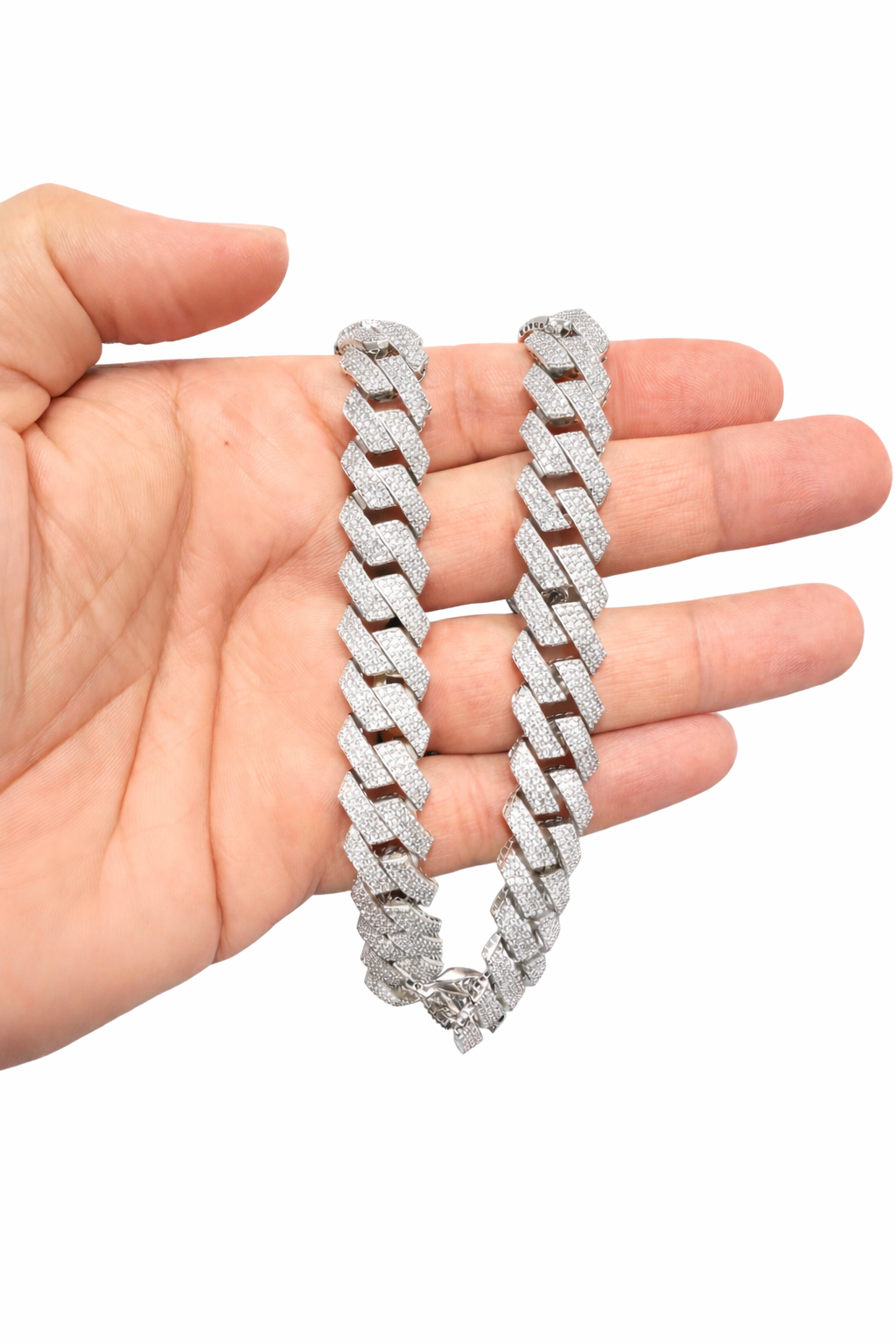 S786- NEW .925 Silver Encrusted Miami Cuban Chain (13mm)W.G
