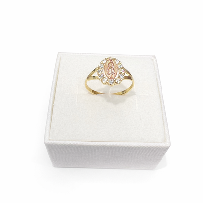 1342- NEW 14K Two Tone Gold Virgin Mary Ring W.G