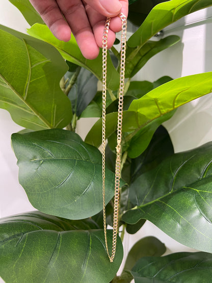 1209- NEW 14K Solid Cuban Curb Link Two Tone Chain (4.7mm) W.G