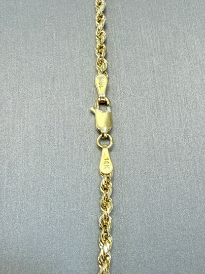 1754- NEW 14K Hollow Gold Rope Chain 24” (3mm) W.G