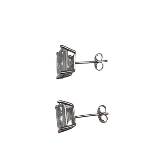 S451- 925 Sterling Silver Square Basket Clear CZ Stud Earring 8mm