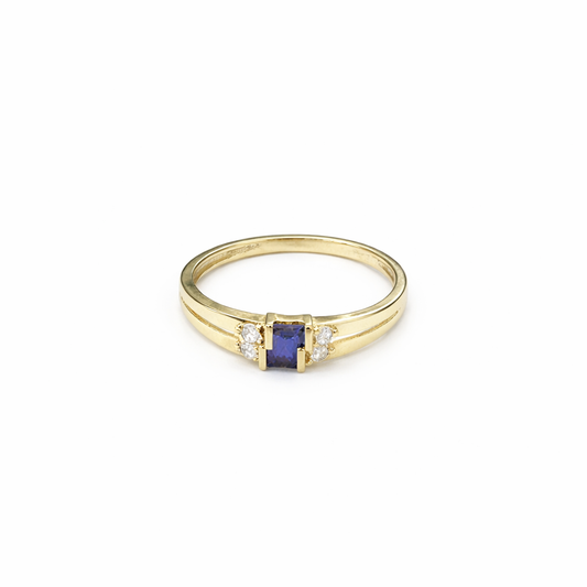 1593- NEW 14K Blue Square Cz Fashion Ring W.G