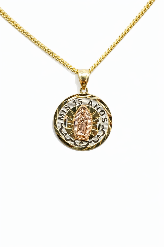 1286- 10K Our Lady Of Guadalupe Round Pendant W.G