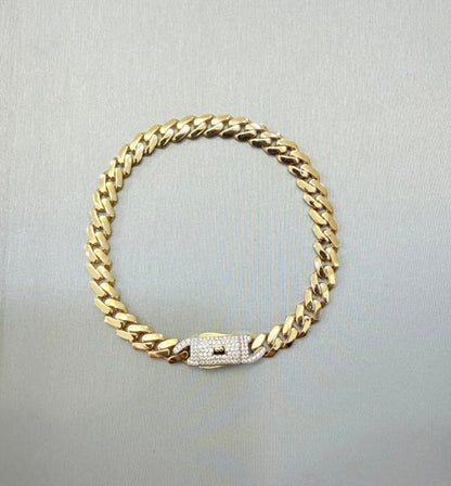 1083-NEW 14k Hollow Cuban Monaci Bracelet 8” (7mm)W.G