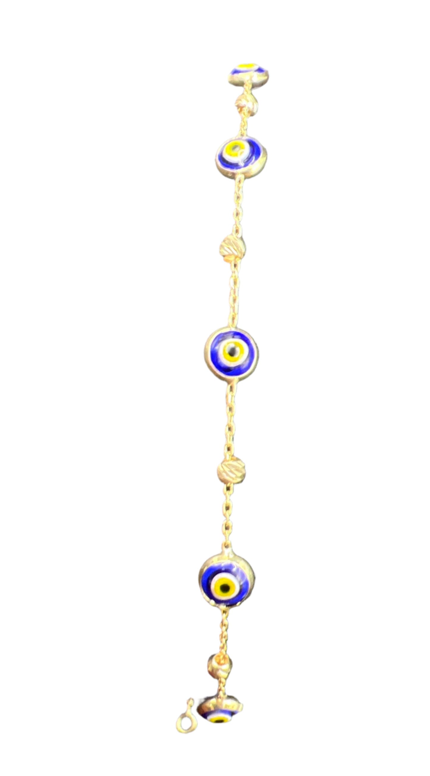 331- 14K Evil Eye Dark Blue With Bead Bracelet 7 1/2”