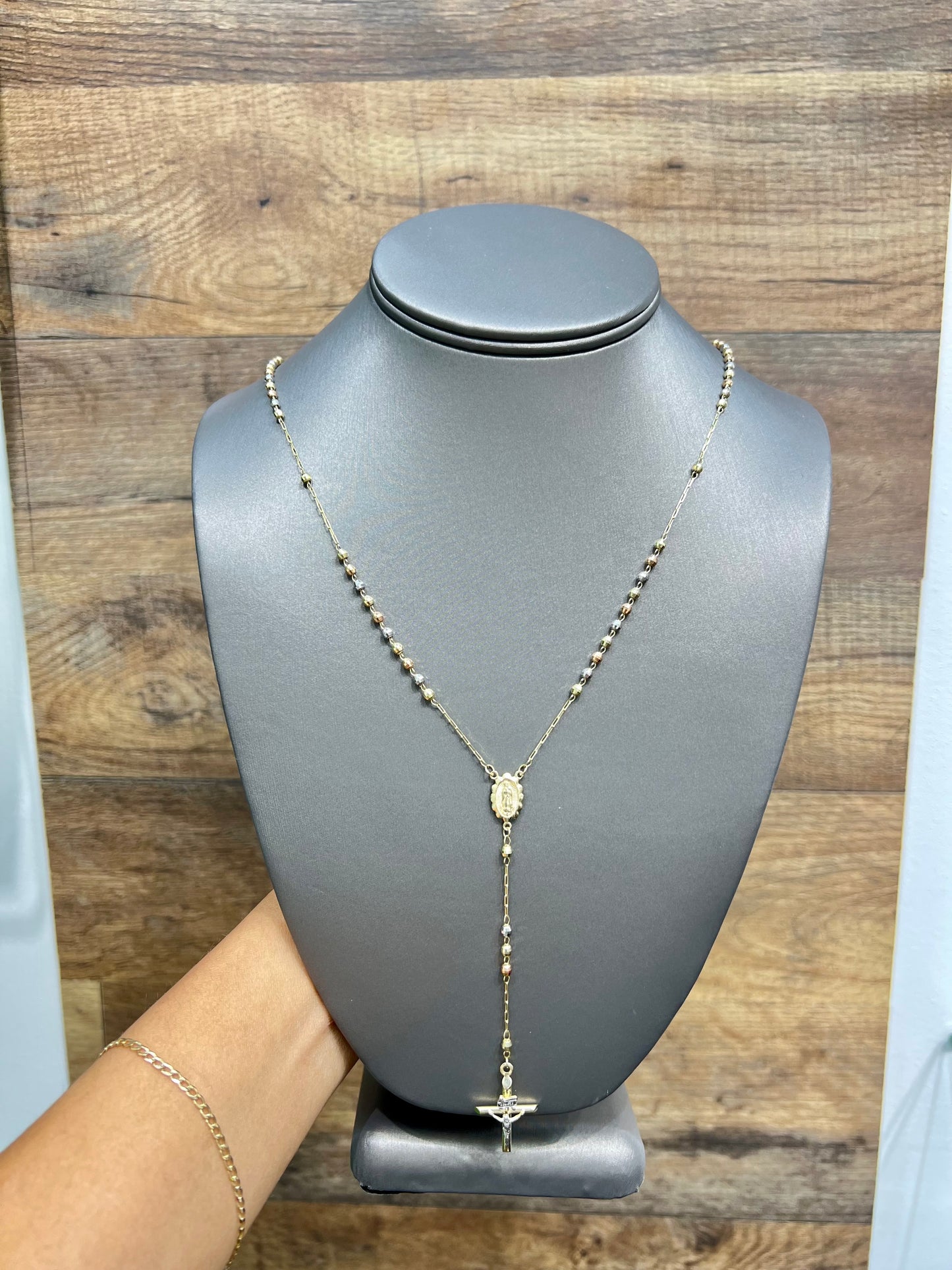 1161-NEW 14K Tri Color Gold Rosary Chain (2.8mm)W.G