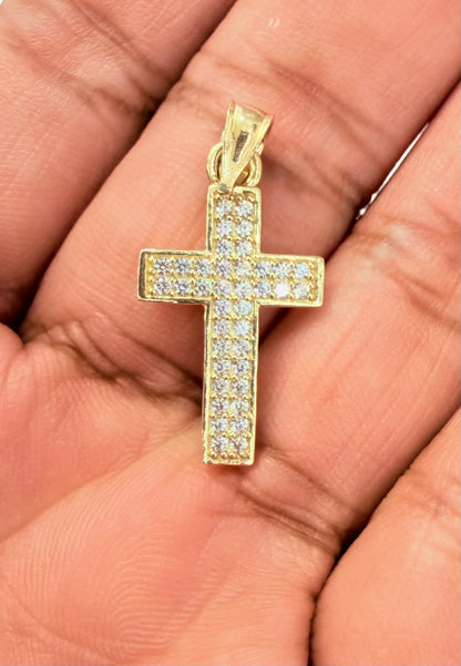 1733- NEW 10K Cz Cross Pendant W.G