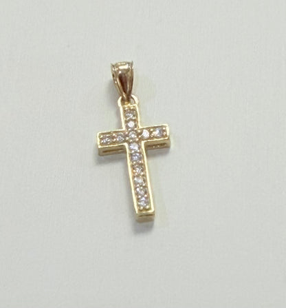 1734- NEW 10K Small Cz Cross Pendant W.G
