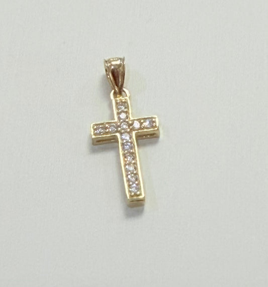 1734- NEW 10K Small Cz Cross Pendant W.G