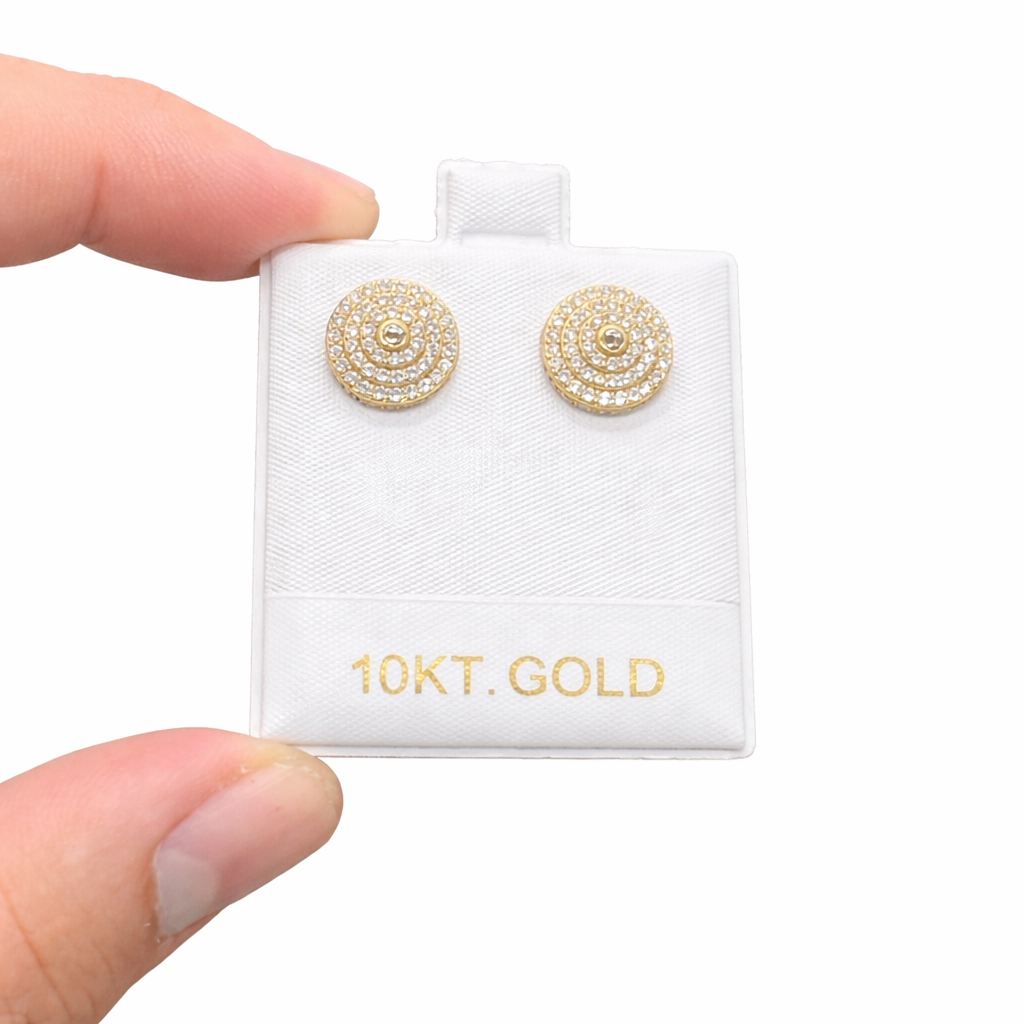 1371- NEW 10K Round Full Cz Stud Earrings 12mm W.G