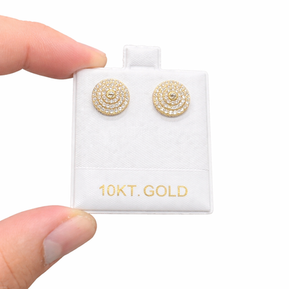 1371- NEW 10K Round Full Cz Stud Earrings 12mm W.G