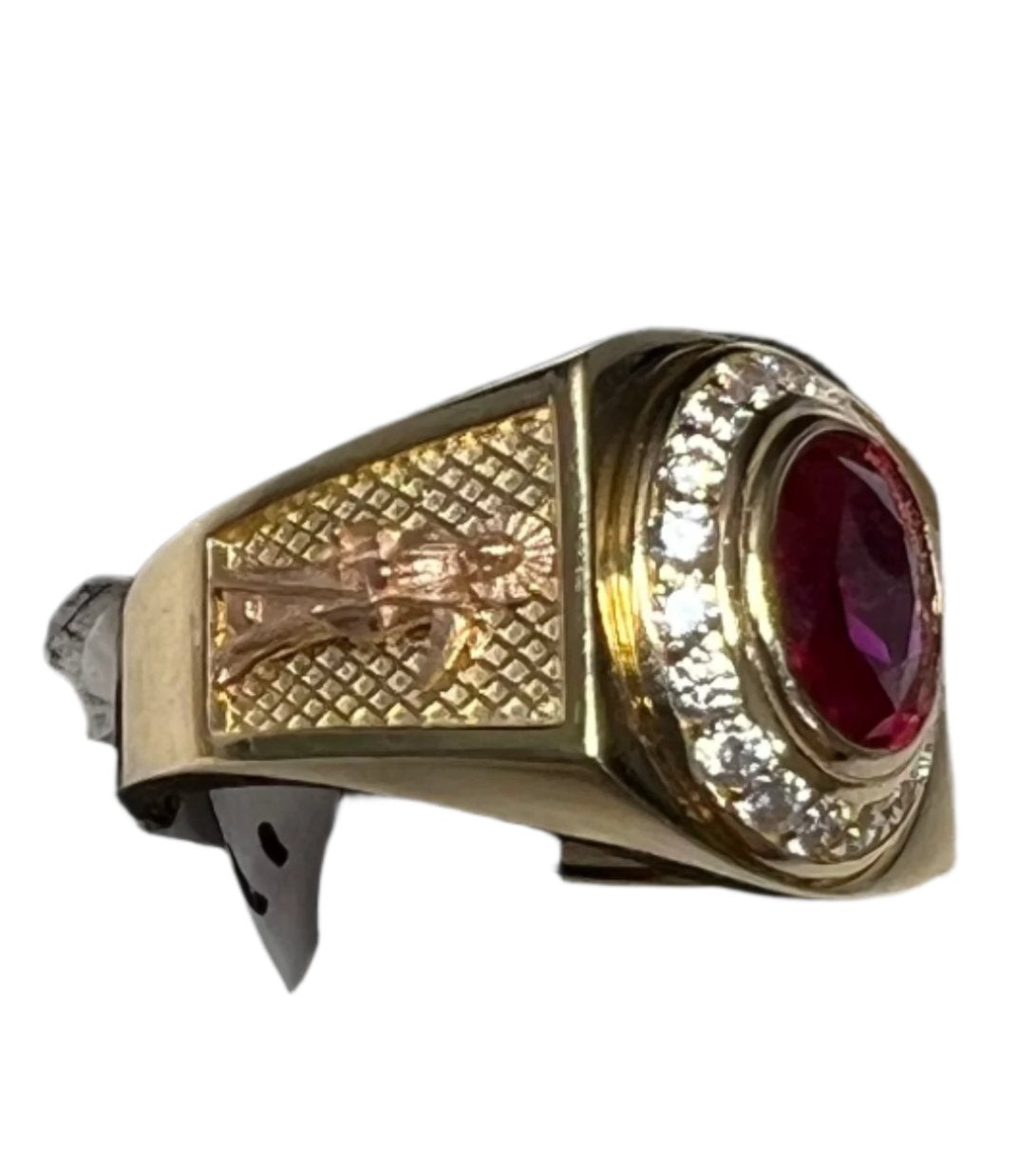 0011- NEW 14K Yellow Gold Ring With Red Stone (W.G)