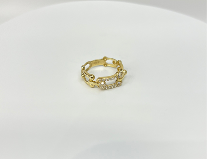 1493- NEW 14K Fashion Bead U Link Ring W.G