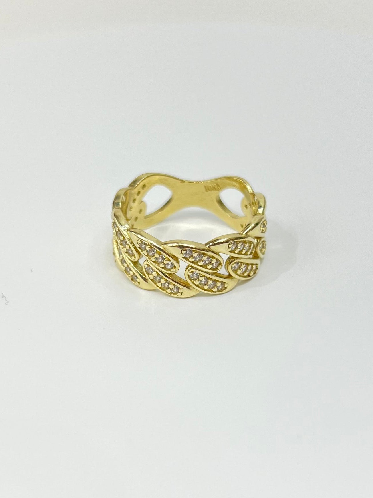 1381- NEW 10K Cuban Link Band Full Cz Ring W.G