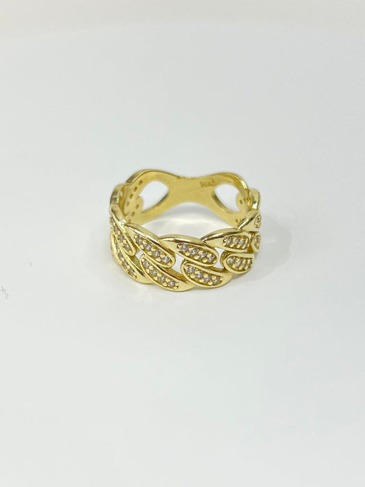 1381- NEW 10K Cuban Link Band Full Cz Ring W.G