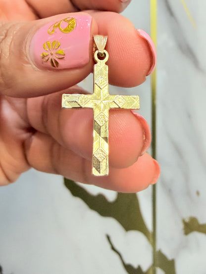 1730- NEW 10K Gold Nugget Cross Pendant W.G