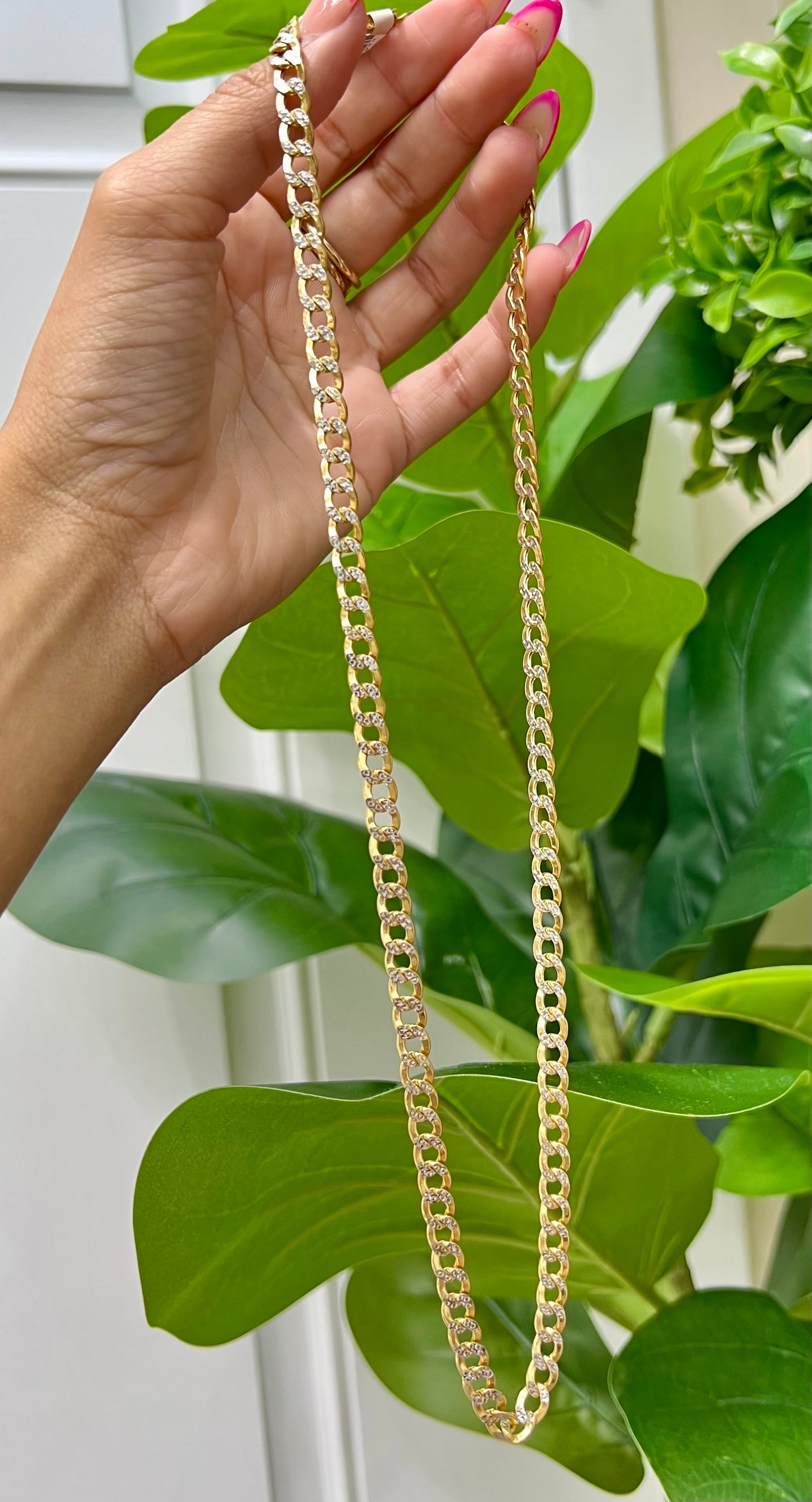 0034- NEW 14K Semi-Solid Cuban Curb Two-Tone Chain (6.7mm) W.G