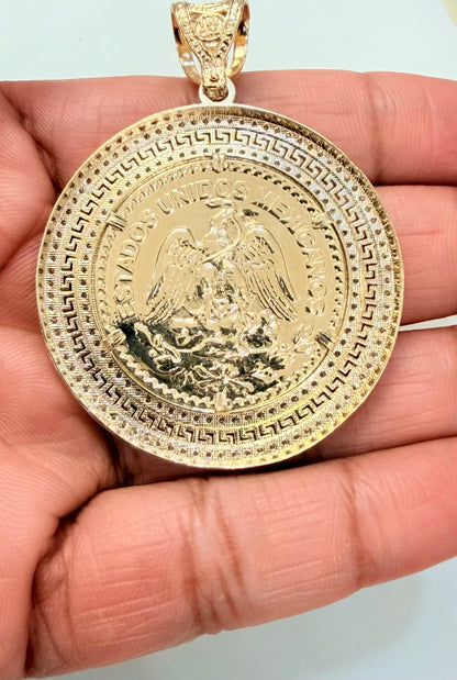 1765- NEW 10K Gold Centenario Medallion Pendant (44mm) W.G