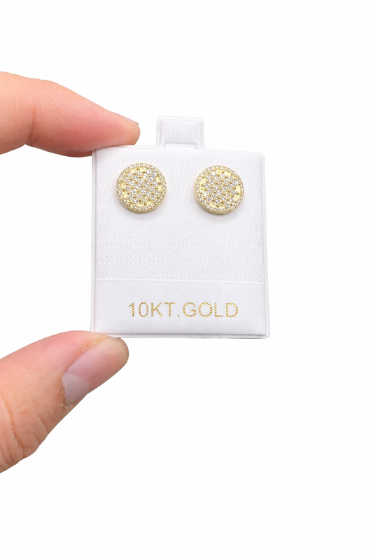 1370- NEW 10K Round Full Cz Stud Earrings (12.6mm)W.G