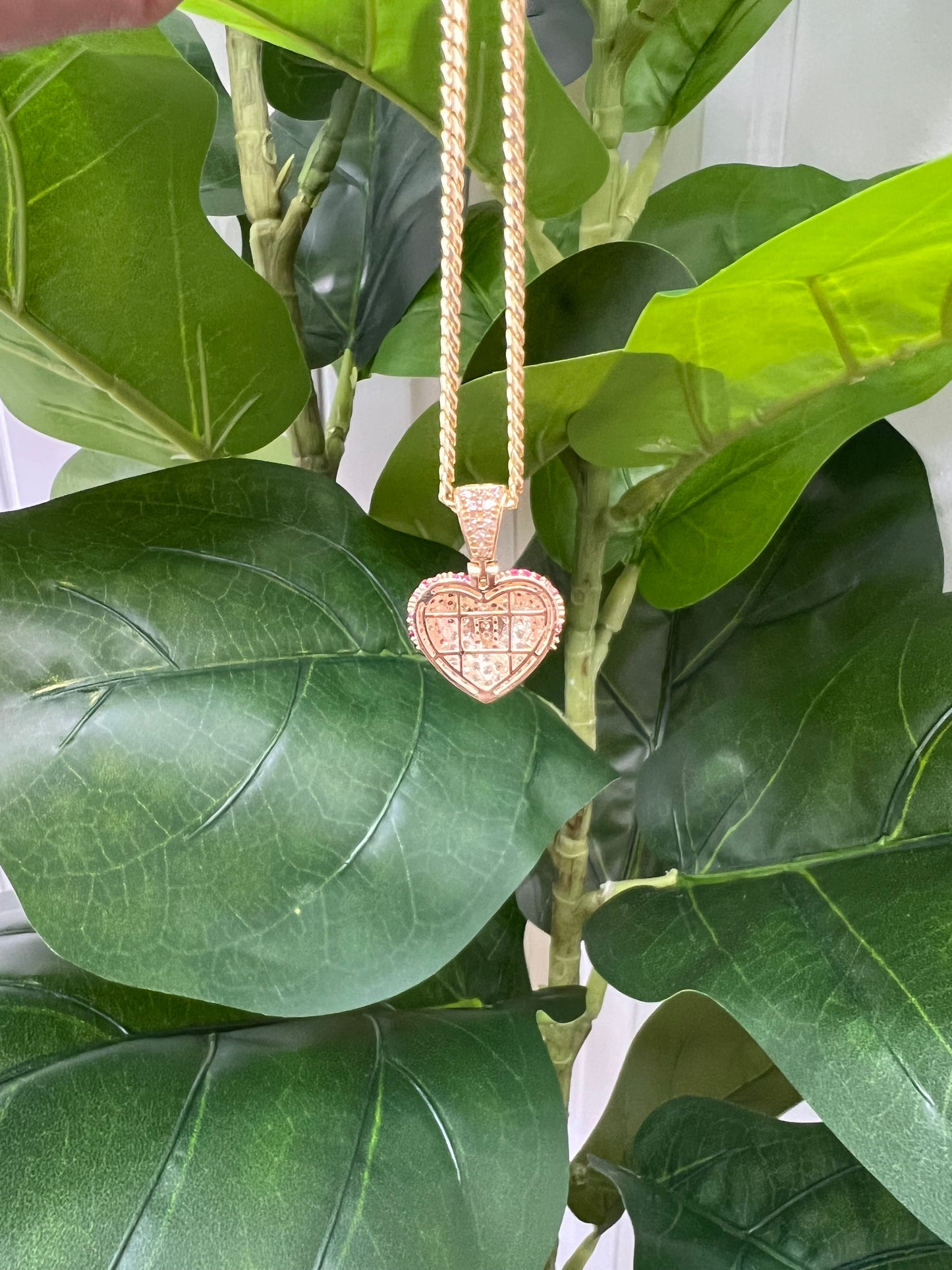 1220- NEW 14K Full Cz Pink Heart Shape Pendant W.G