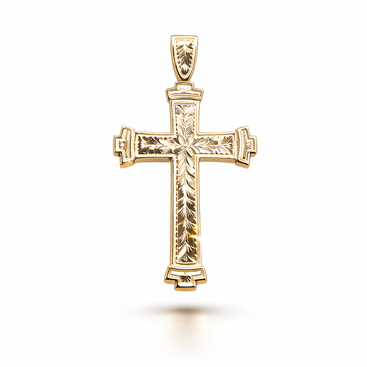 1564- NEW 10K Diamond Cut Cross Pendant W.G