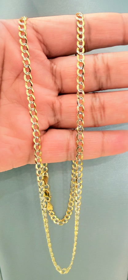 1763- NEW 14K Solid Cuban Curb Two Tone Chain 24"(4mm) W.G
