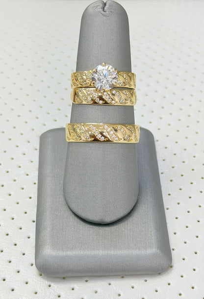 1807- NEW 14K Gold Wedding Rings Trio Set W.G