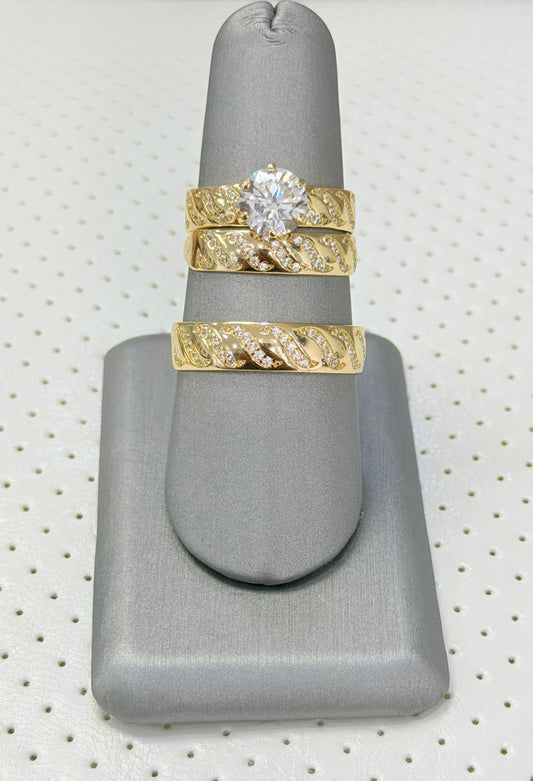 1807- NEW 14K Gold Wedding Rings Trio Set W.G