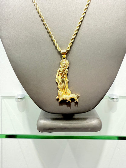 C31- 14K Rope Chain & Saint Lazarus (San Lazaro) Pendant SET