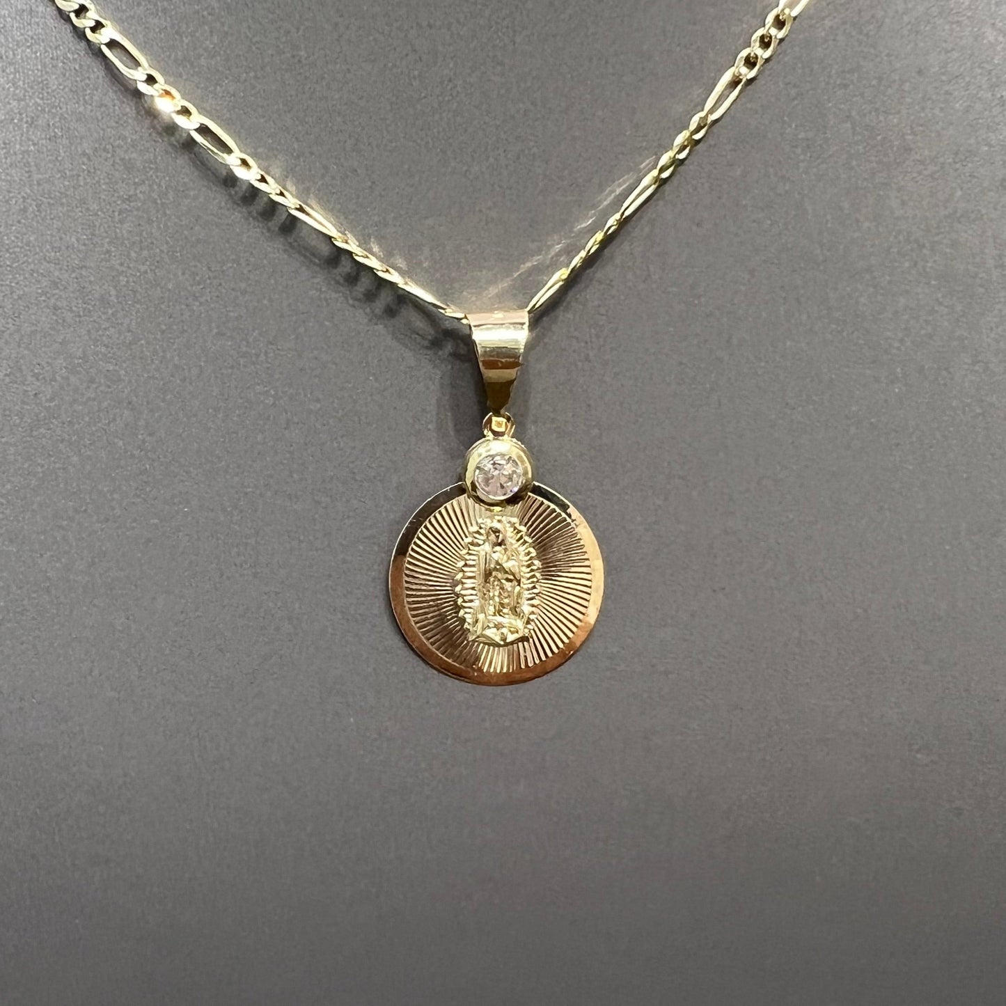1257- NEW 14K Our Lady of Guadalupe Round Pendant W.G