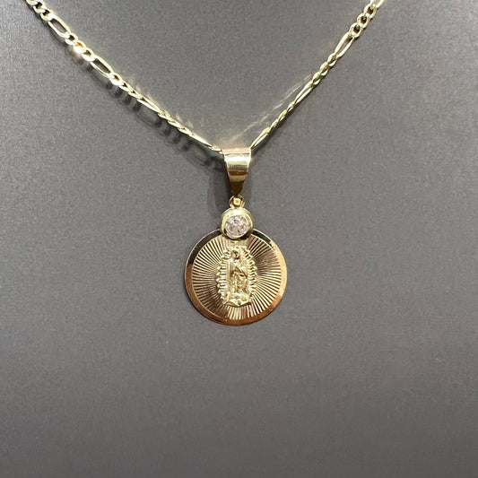 1257- NEW 14K Our Lady of Guadalupe Round Pendant W.G
