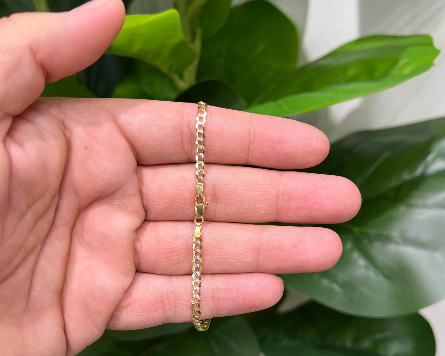 1289- NEW 14K Solid Cuban Curb Bracelet Two Tone (3.7mm)W.G